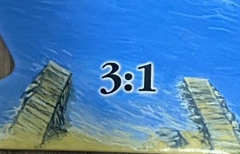 実際のカタンの海フレームに描かれた3:1の汎用港の写真。桟橋のイラストと「3:1」の文字が描かれている